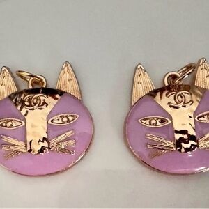 CHANEL Lavender and Gold Cat Earrings